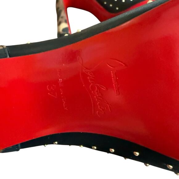 Christian Louboutin Dakita 100 Studded Spike Leopard Leather Bootie EU 37 US 7 - Picture 12 of 15